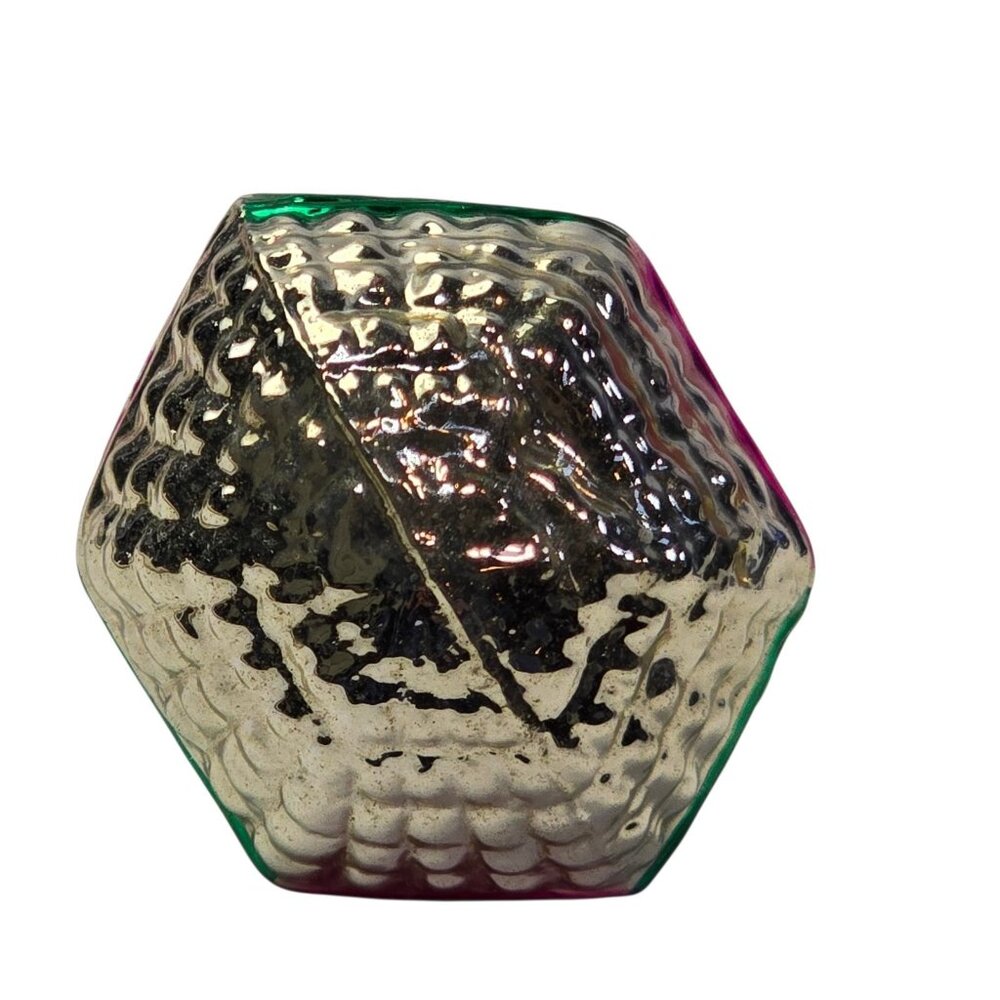 Vintage Czech Ornament Blown Glass Christmas Pink Green Silver Czechoslovakia - Picture 5 of 10